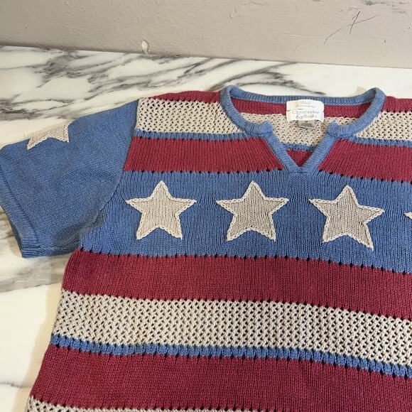 VTG American Flag Stars Pullover Sweater Top Knit 90s Preppy Americana Womens M - Picture 2 of 6